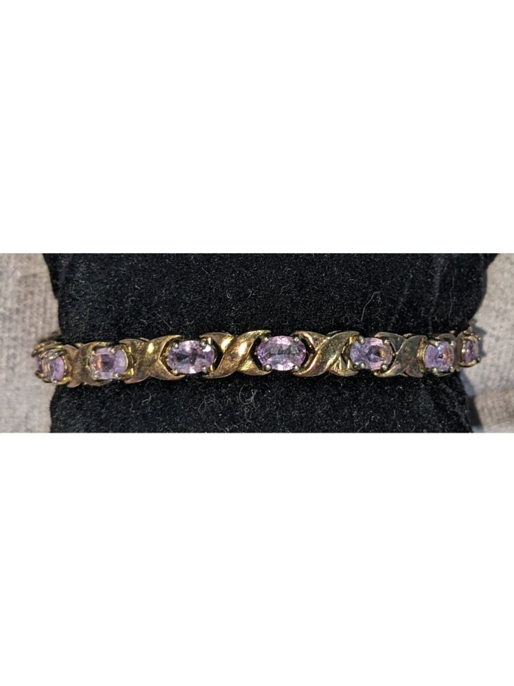 Glam Vintage 925 Sterling Silver Amethyst Tennis Bracelet Purple Gemstone